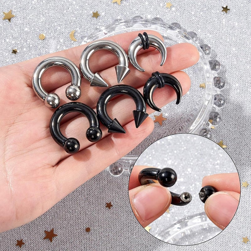 Qmcandy 6-12pcs Septum Pincher Tapers 8G 6G 4G 2G Stretching Kit C Shape Septum Piercing Jewelry Heavy Ear Gauges Earrings Horseshoe Nose Rings for Women Men - Image 5